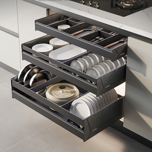 Goldmine 3 lớp tủ bếp ngăn kéo tổ chức kéo ra món ăn ngăn kéo giỏ trượt mềm đóng cửa món ăn khô giá - Product Image 1