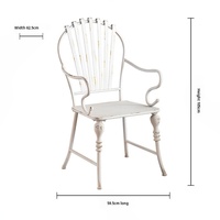 Ensemble bistrot vintage en fer forgé blanc vieilli, table ronde et fauteuils de style français, pour jardin, balcon ou extérieur