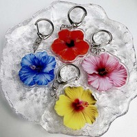 Porte-clés acrylique fleur d'hibiscus, fleur d'hibiscus Simulation fleur Double face acrylique pendentif décoration porte-clés
