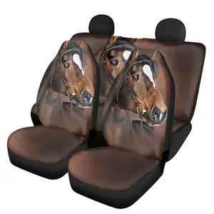 3D Print Cool Brown Horse Four Seasons Interior Car Seat Cover Set Wholesale New Design Car Seat Cover Set Universal Size Fabric