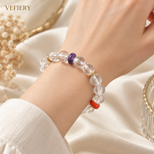 Bracelet extensible en perles rondes mélangées de quartz clair naturel, charoïte et agate rouge pour femmes, bijoux personnalisés en gros - Product Image 2