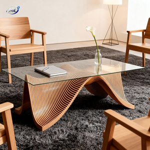 Table basse de salon en bois durable au design ondulé européen moderne, table de loisirs en bois courbé pour salon, hôtel, maison - Product Image 5