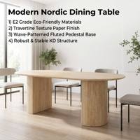 Table à manger rectangulaire en travertin nordique et panneaux de bois écologiques, 200 cm, MDF E0, pour projets modernes d'appartements et villas (vente en gros)