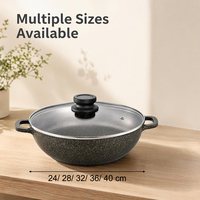 Casserole peu profonde en aluminium céramique antiadhésive à fond à induction 24/28/32/36/40CM avec couvercle en verre