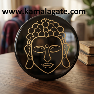 Plato Redondo de Piedras Preciosas Negras para Reiki con Símbolos de los Siete Chakras en Dorado y Figura de Buda para Meditación, Decoración Hecha a Mano para el Hogar - Product Image 5