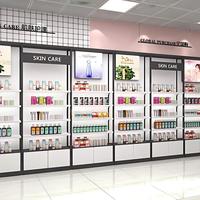 Présentoir cosmétique de vente au détail avec éclairage LED, structure en bois et acier inoxydable pour centre commercial, vente en gros