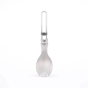 Fourchette-cuillère pliable ultralégère en titane, couverts de camping, manche pliable, design minimaliste sablé, gris argenté - Product Image 2