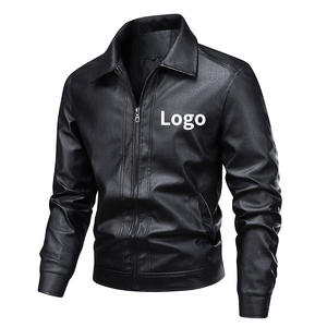 Veste <span class=keywords><strong>vintage</strong></span> pour <span class=keywords><strong>homme</strong></span> en cuir PU enduit imperméable, coupe ajustée, style motard, avec fermeture éclair et patchwork, coupe-vent, décontractée - Product Image 1