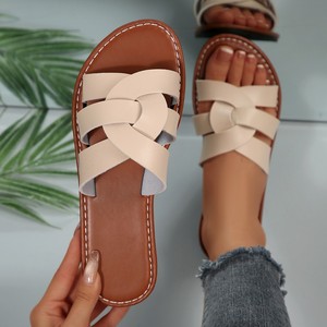 Nuovi Arrivi: Sandali Piatti Intrecciati con Nodo, Ciabatte Estive da Spiaggia con Punta Aperta per Donna - Product Image 1