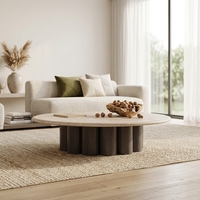 Table basse moderne du milieu du siècle, base irrégulière, plateau rond en marbre, table centrale