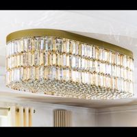 Lustre en cristal ovale argenté de luxe moderne encastré lumière blanche chaude lampe centrale pour villa décoration intérieure technologie CCT