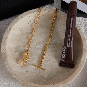Collar de acero inoxidable con placa de oro de 18 quilates, nudo de diseño clásico de Hércules, collar asimétrico con cierre OT - Product Image 2