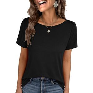 T-shirt à col bateau pour femme FOXA, manches courtes, 100% coton, jersey respirant, haut décontracté pour l'été et le printemps - Product Image 1