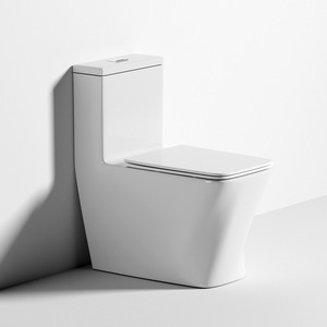 Vente en gros transfrontalière de toilettes monobloc en céramique à chasse directe, style minimaliste moderne, avec <span class=keywords><strong>bouton</strong></span> de chasse intégré au dessus - Product Image 1