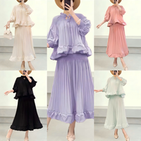 Ensemble décontracté deux pièces plissé minimaliste OEM d'usine, style Dubaï, couleur lavande unie, avec cardigan à franges et jupe midi