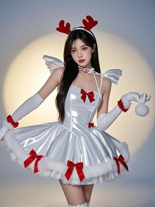 2025 Lingerie Sexy robe de noël ensemble avec chapeau de père noël or velours chat robe de personnage pour les vacances Cosplay scène Performance - Product Image 3