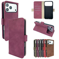 Étui portefeuille en cuir pour iPhone 18, texture suède vintage, en cuir PU, avec fentes pour cartes, fermeture magnétique et support intégré