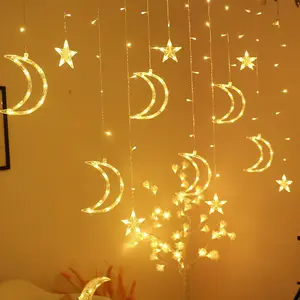 Falling Moon and Star shaped Warm White LED Christmas fairy decoration Light Stars Moons Led Curtain Lights