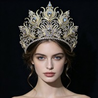 Mahkota Kristal Mewah untuk Kontes Kecantikan, Tiara Berhias Berlian Imitasi Bulat Penuh, Aksesoris Rambut Pernikahan Perak Buatan Tangan untuk Pengantin, Pesta Quinceanera