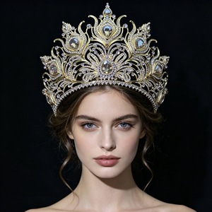 Corona di Lusso in Cristallo con Strass, Tiara Rotonda Fatta a Mano, <span class=keywords><strong>Accessori</strong></span> <span class=keywords><strong>per</strong></span> <span class=keywords><strong>Capelli</strong></span> da <span class=keywords><strong>Sposa</strong></span> in Argento <span class=keywords><strong>per</strong></span> Matrimoni e Feste Quinceañera - Product Image 2
