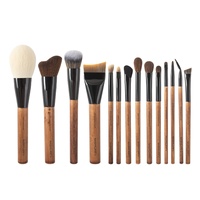 Ensemble de pinceaux de maquillage en fibres synthétiques, 14 pièces, manche en bois, poils doux, pinceau pour fard à paupières, pinceau pour blush, pinceau de contouring