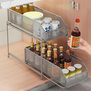 Custom 2 Tiers Slide Out Cabinet Drawer Over Sink Countertop Spice Kitchenware Organizer <b>Storage</b> Mesh Shelf <b>Rack</b> for <b>Kitchen</b> - Product Image 4