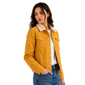 Chaqueta <span class=keywords><strong>de</strong></span> pana para mujer con forro polar sherpa, abotonada, estilo casual, tipo camionero, abrigo <span class=keywords><strong>de</strong></span> <span class=keywords><strong>invierno</strong></span> cálido con cuello <span class=keywords><strong>de</strong></span> piel sintética, chaqueta vaquera. - Product Image 3