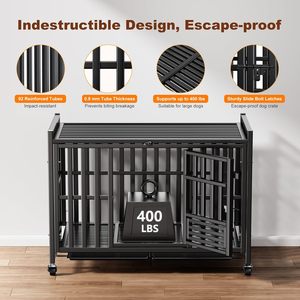 Caisse pour chien robuste de 42 pouces, cadre en acier épaissi, chenil indestructible pour grands chiens très anxieux, 3 portes, 4 roues verrouillables, 2 - Product Image 2