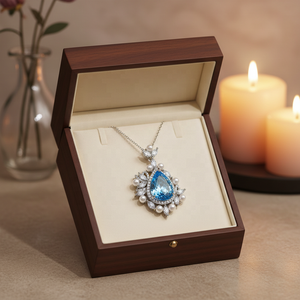 <span class=keywords><strong>Collana</strong></span> <span class=keywords><strong>con</strong></span> Pendente MUSHAN in Argento Sterling 925, a Forma di Goccia 11*15 <span class=keywords><strong>con</strong></span> <span class=keywords><strong>Acquamarina</strong></span> e Zaffiro Blu, Gioielli per Donne - Product Image 4