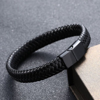 Vente en gros de bijoux de luxe pour hommes bracelet rétro en cuir tressé fait main vintage fermoir magnétique bracelet en cuir bracelet