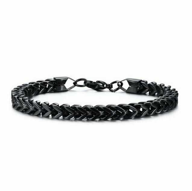 THE MEN THING Domineering Bracelet - Stainless Steel Striped Chain, Lobster Claw Clasp, 7mm Wide, 9 Inch - View #12