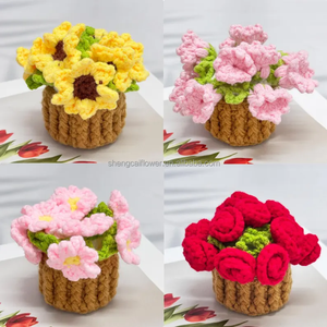 Ramo de Flores de Ganchillo: Girasol, Rosa, Lirio de los Valles, Flor del olvido, Posavasos para Maceta, Regalo para el Día de la Madre, Regalo de Graduación para Profesoras, Largo - Product Image 2