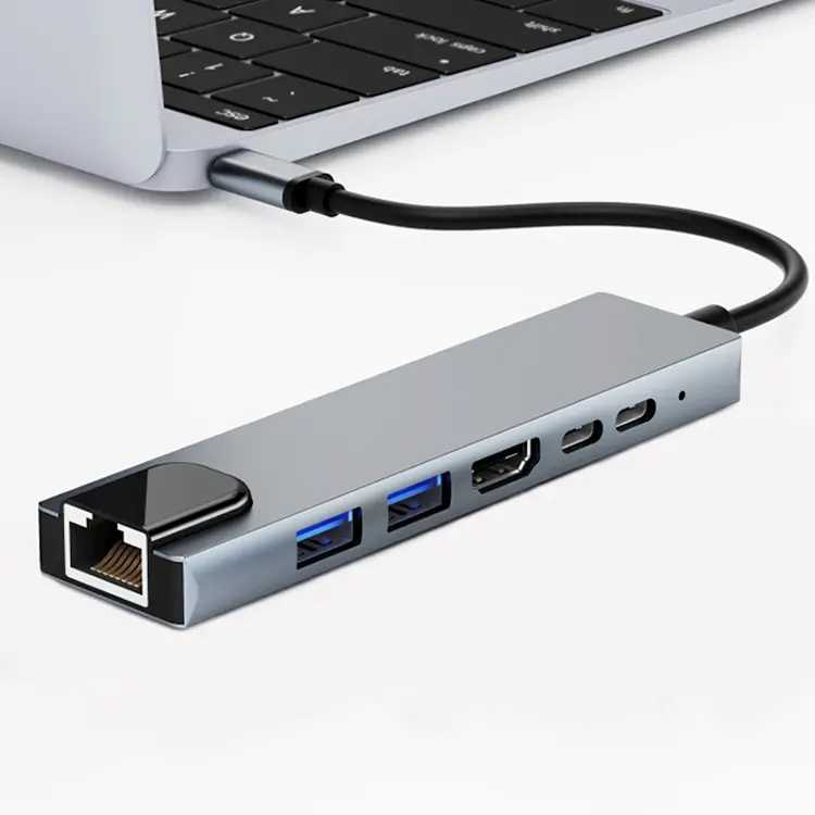 New Style 4K HD Charging Powered Ethernet Usb Hub 6 Ports Multi 6 in 1 Usb C Hub 3.0 Adapter for Macbook Air M1 Accessories Dock