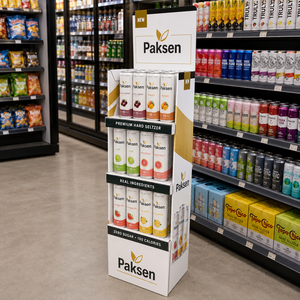 Expositor de Suelo Corrugado de Perfil Estrecho para Bebidas Gaseosas Enlatadas, Robusto para Promociones en los Puntos de Venta de Supermercados - Product Image 2