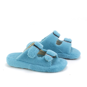 Personalizzato inverno caldo Fuzzy fibbia regolabile casa Vegan pelliccia diapositive imitato pelliccia di <span class=keywords><strong>visone</strong></span> pantofole per le donne - Product Image 1