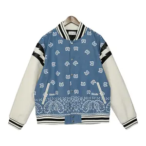 Cajou Fleur Manches Raglan Bomber Denim Couple Manteau Mode