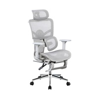 Chaise de bureau moderne pour la maison, design ergonomique, pivotante, en maille, grise, avec repose-pieds rétractable
