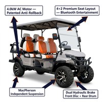 Nuevo Carro de Golf Eléctrico de 6 Plazas, 4+2 Asientos de Lujo, Suspensión MacPherson, Audio, 80-100KM, CE, para Hoteles y Resorts
