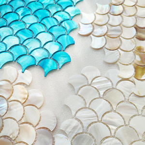 حرف يدوية طبيعية عالية الجودة على شكل مروحة من أم اللؤلؤ البحر ديكور لجدار شرفة المطبخ والحمام - Product Image 3