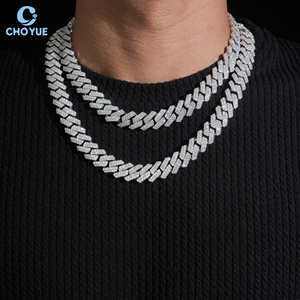Solid 925 Sterling Silver 14mm 2rows GRA Moissanite Cuban Link <b>Chain</b> Necklace Men's Hiphop Style <b>Iced</b> <b>Out</b> Jewelry - Product Image 1