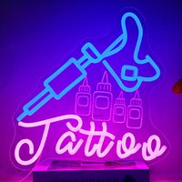 Lampu Neon Tato Custom, Lampu Neon Piercing dengan Alas Akrilik, Lampu LED untuk Iklan Depan Toko Tato, Piercing, dan Barber