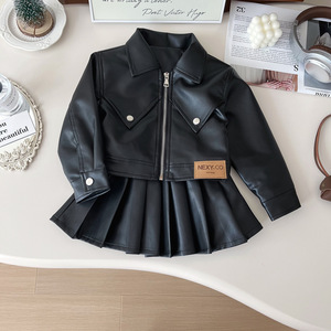 Ensembles de Tenues 2025 : Veste en Cuir à Manches Longues et <span class=keywords><strong>Jupe</strong></span> Courte pour Filles de 6 à 14 <span class=keywords><strong>Ans</strong></span>, Ensemble de 2 Pièces - Product Image 1