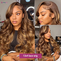 Perruques cheveux humains brésiliens Full Virgin HD dentelle Highlight Perruques cheveux humains Body Wave Curly Transparent Lace Front Perruques cheveux humains pour femmes noires