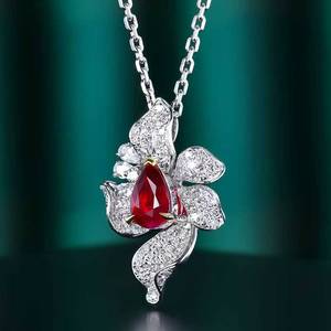 Mozambique Natural Unheated Pigeon Blood Ruby <b>Pendant</b> <b>Solid</b> 18K <b>Gold</b> side setting 80pcs diamond luxury Jewelry manufacturer - Product Image 2