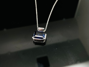925 Silver Water Bottle Sapphire Pendant Square Diamond Light Luxury Collar Chain - Product Image 4