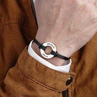 Bracelets à breloques circulaires en or 18 carats avec gravure personnalisée, bracelet en acier inoxydable avec anneau rond gravé personnalisé, cordon réglable