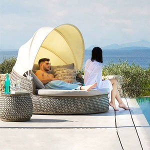 Modern Outdoor Living Room Patio <b>Rattan</b> Daybed <b>Sofas</b> Cushions Retractable Canopy Eco-Friendly Waterproof UV-Resistant Furniture - Product Image 2