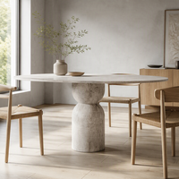Table Ronde en Travertin Argenté Personnalisée Tostone, Populaire pour Salon, Salle à Manger, Cuisine, Maison, Appartement et Design Intérieur