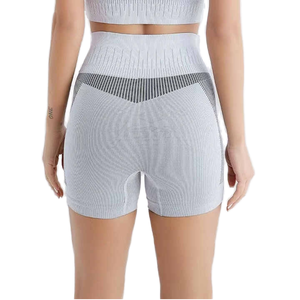 Shorts de Yoga de Cintura Alta, Sin Costuras, Acanalados, para Mujer, Color Sólido, Spandex, Poliéster, Shorts Deportivos con Cintura Elástica - Product Image 1
