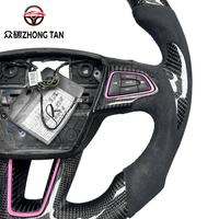 Volant sport de course en fibre de carbone véritable avec LED et poignée en cuir, 4 branches, compatible Ranger, pour Kuga